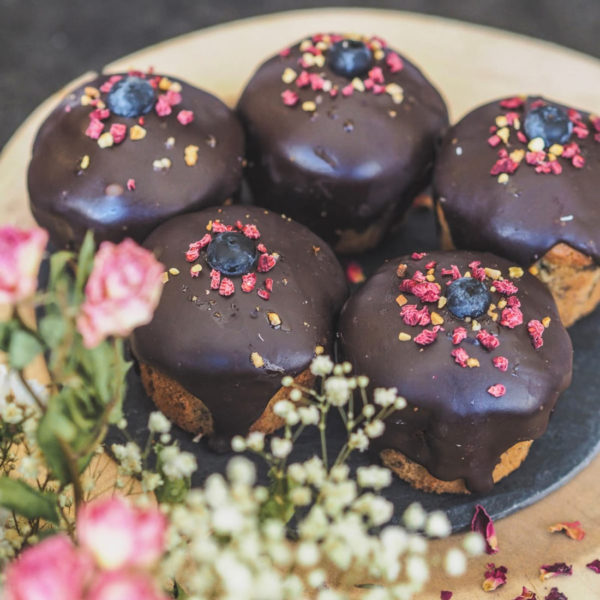 Cupcakes de plátano, chocolate y arándanos (6 uds)